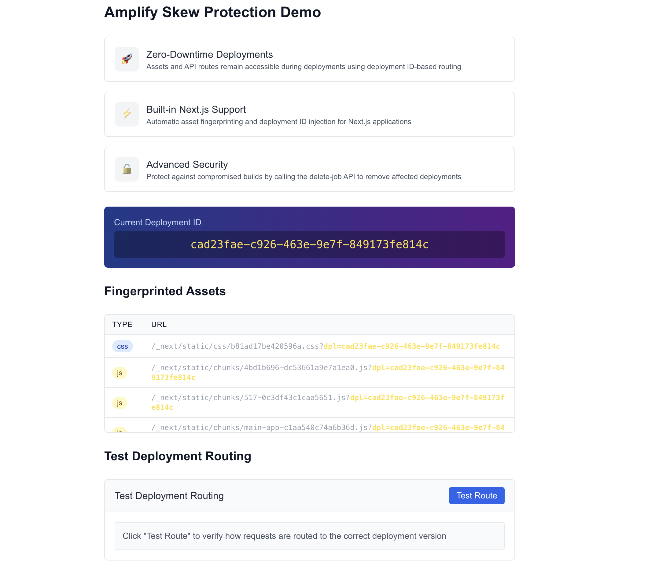 Screenshot of the deployed app to see skew protection demo